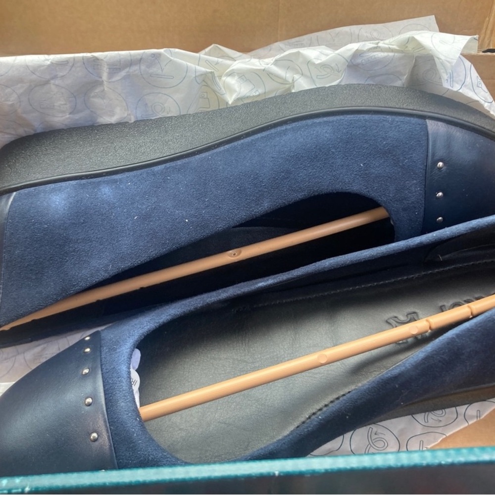 hotter Navy Blue Suede & Leather Stud Detail Flats